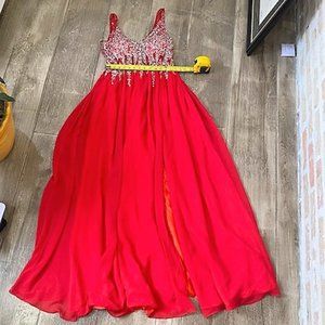 Red Beaded Formal Prom Dress
